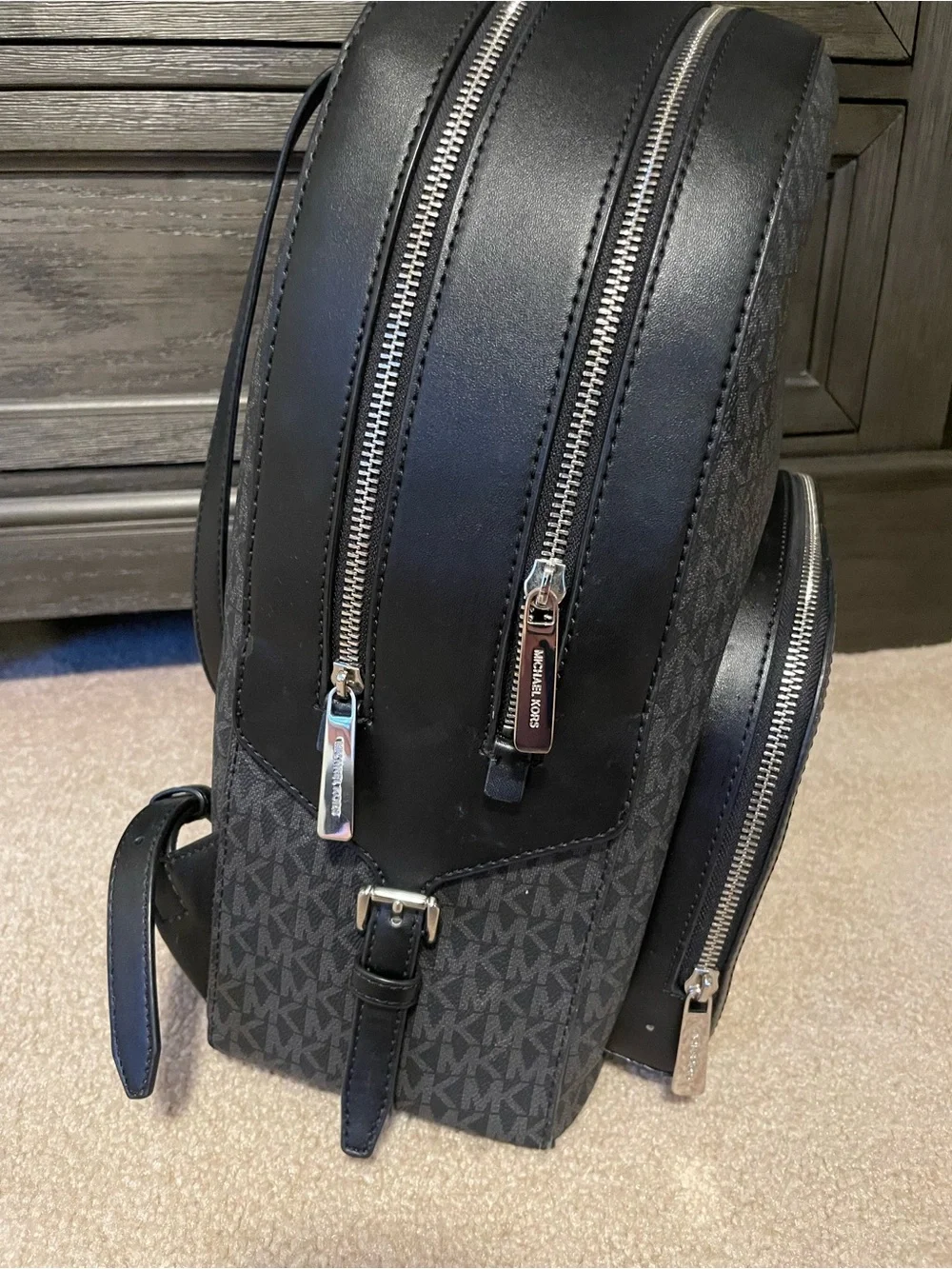 Michael Kors Black Signature Logo Backpack with Wallet